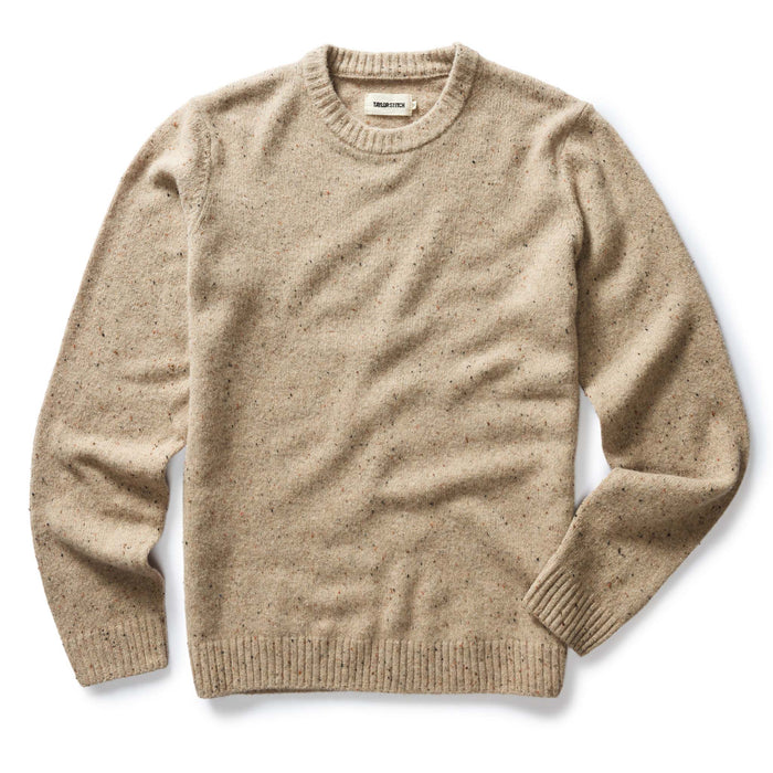 flatlay of The Lodge Sweater in Sand Donegal