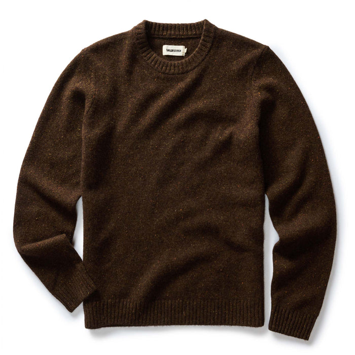 flatlay of The Lodge Sweater in Timber Donegal