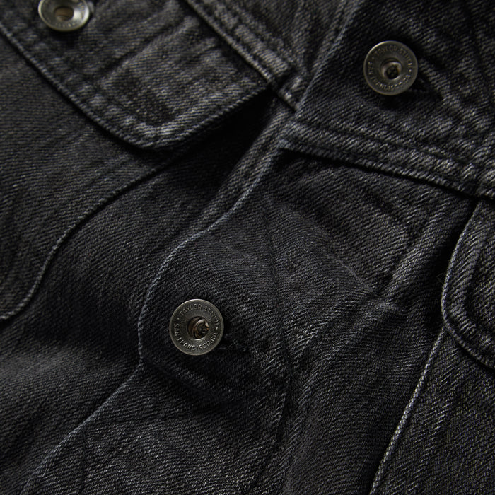 material shot of the buttons on The Long Haul Jacket in Black 3-Month Wash Selvage
