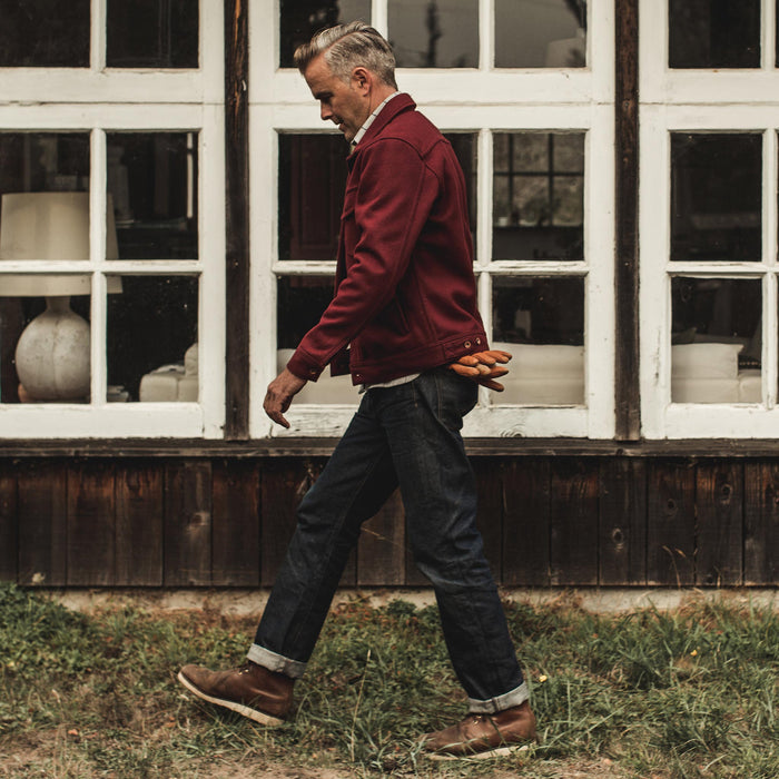 Our fit model wearing The Long Haul Jacket.