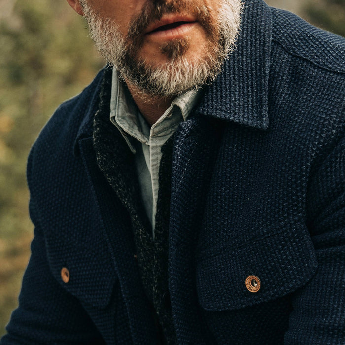 The Long Haul Jacket in Indigo Sashiko—cropped shot of chest
