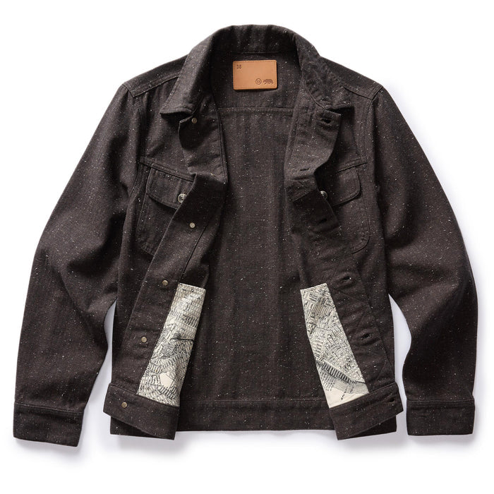 flatlay of the inside of The Long Haul Jacket in Peat Nep Herringbone