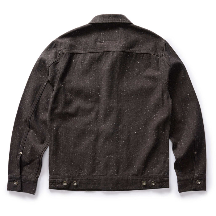 flatlay of the back of The Long Haul Jacket in Peat Nep Herringbone