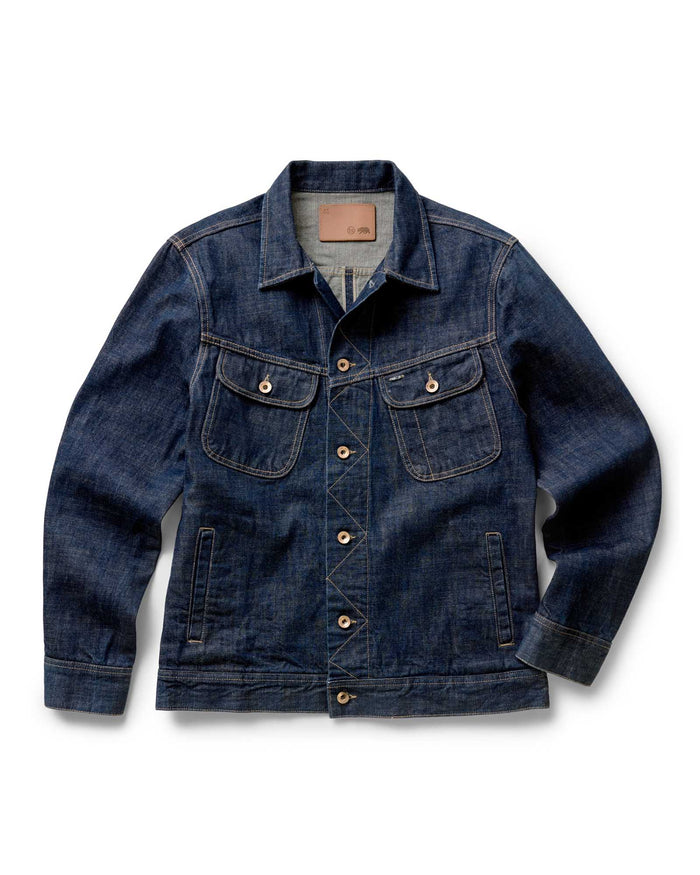 flatlay of The Long Haul Jacket in Rinsed Organic Selvedge