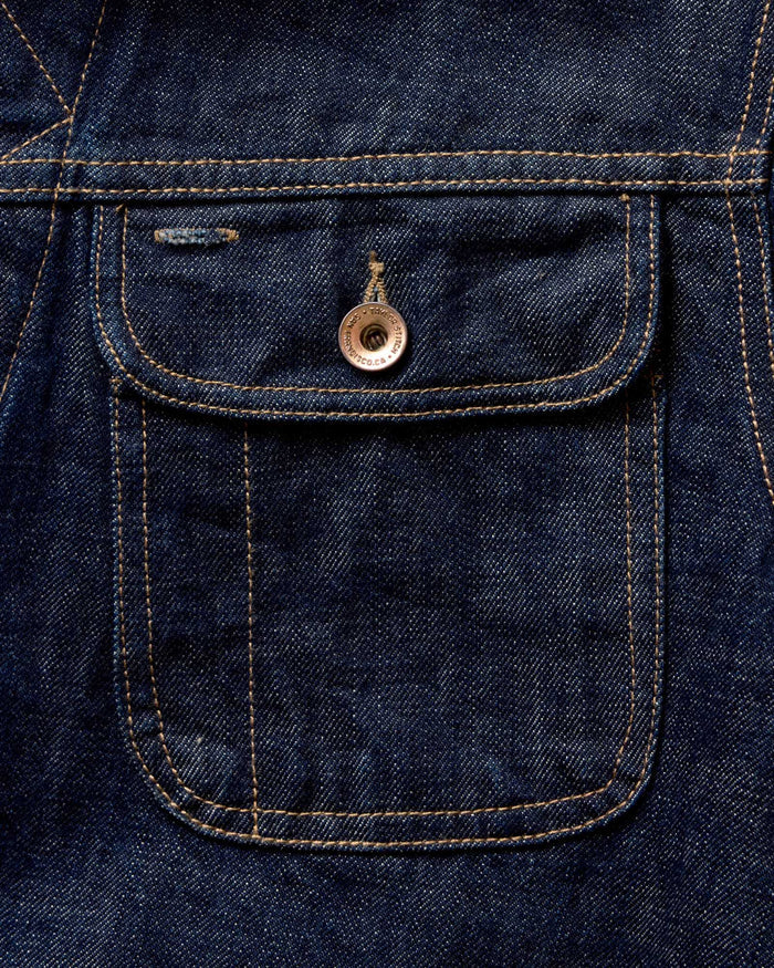 flatlay of the back of The Long Haul Jacket in Rinsed Organic Selvedge