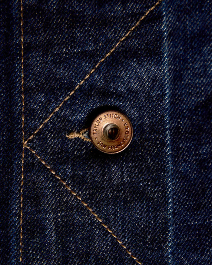material shot of the buttons on The Long Haul Jacket in Rinsed Organic Selvedge
