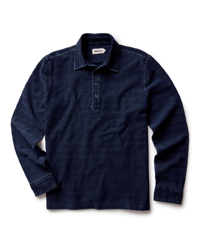 The Long Sleeve Polo in Indigo Knit Stripe