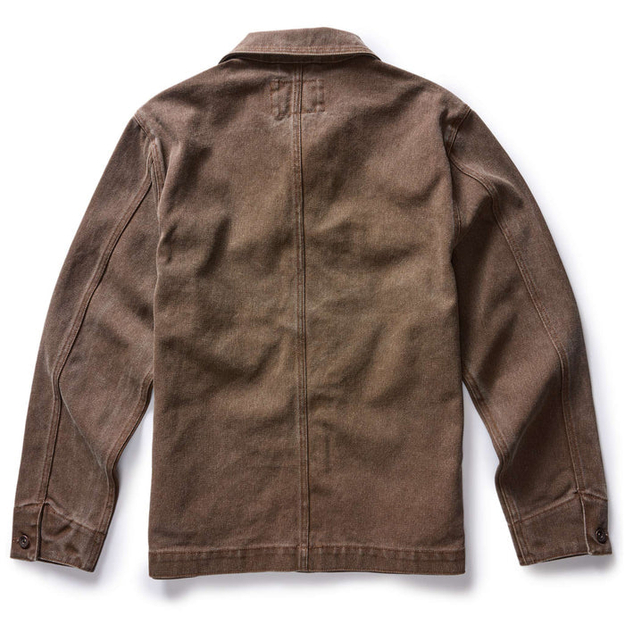flatlay of The Longshore Jacket in Aged Penny Chipped Canvas, from the back