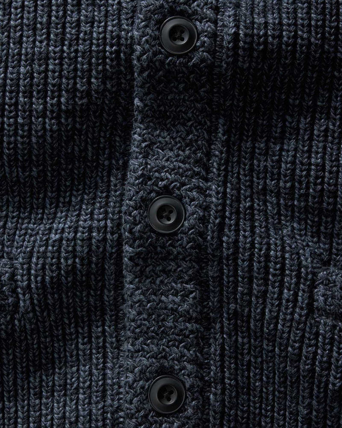 material shot of the buttons on The Mariner Shawl Cardigan in Ink Slub