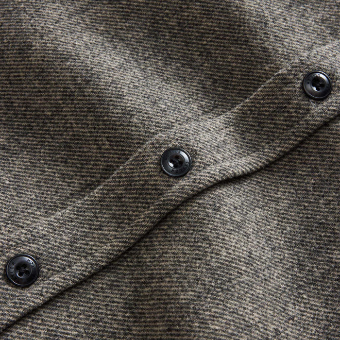 material shot of the buttons on The Maritime Shirt Jacket in Ash Twill