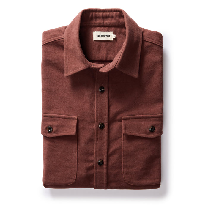flatlay of The Maritime Shirt Jacket in Black Cherry Moleskin