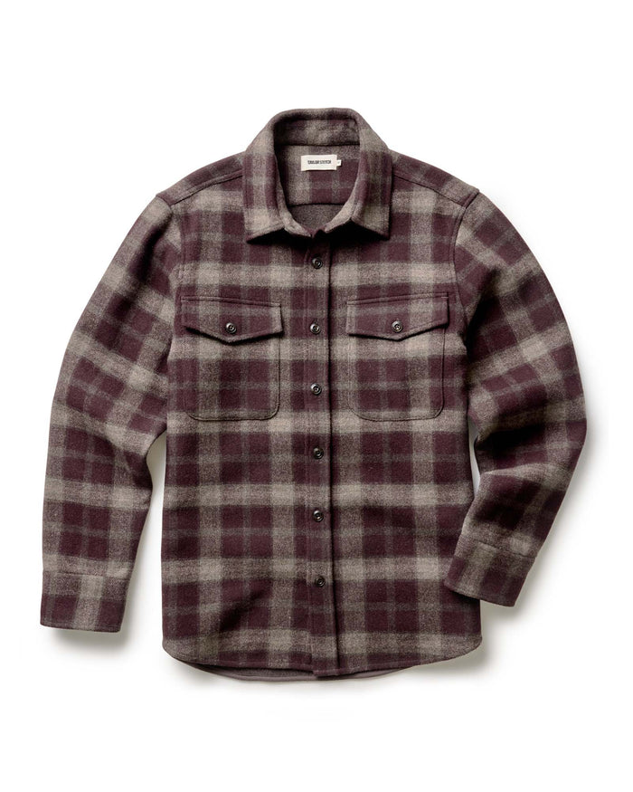 flatlay of The Maritime Shirt Jacket in Burgundy Plaid