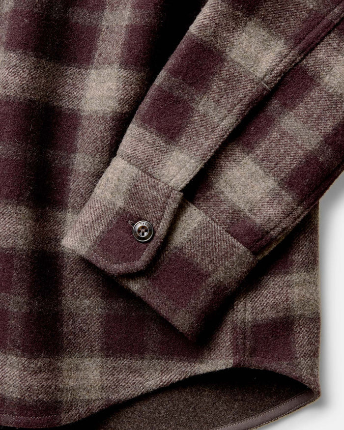 material shot of the collar o The Maritime Shirt Jacket in Burgundy Plaid