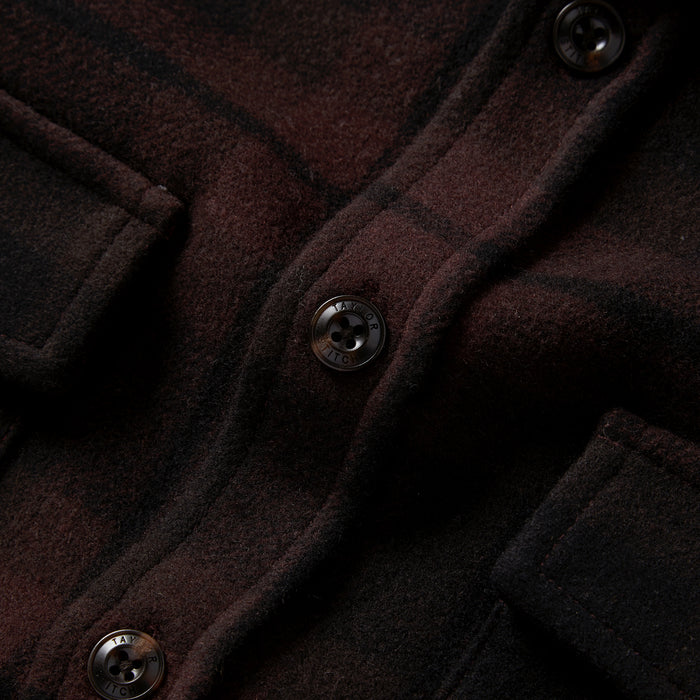material shot of the buttons on The Maritime Shirt Jacket in Carson Plaid