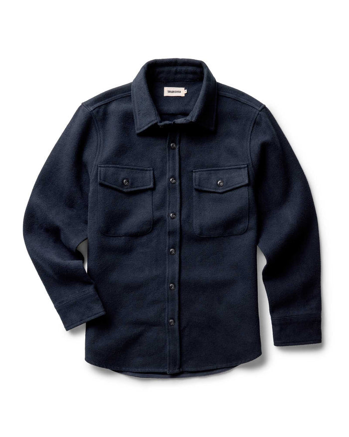 flatlay of The Maritime Shirt Jacket in Dark Navy Moleskin Twill