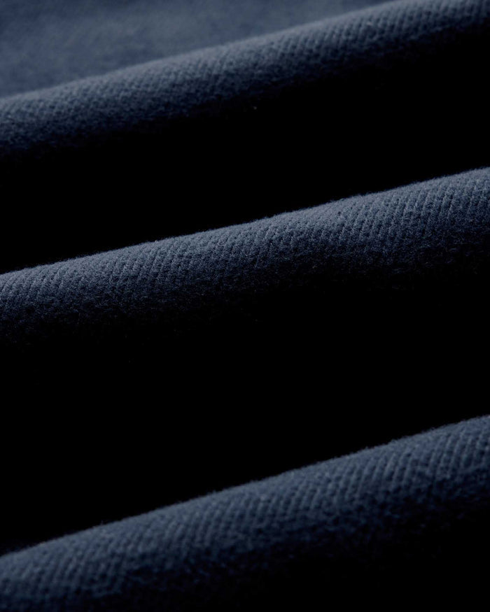 material shot of the fabric on The Maritime Shirt Jacket in Dark Navy Moleskin Twill