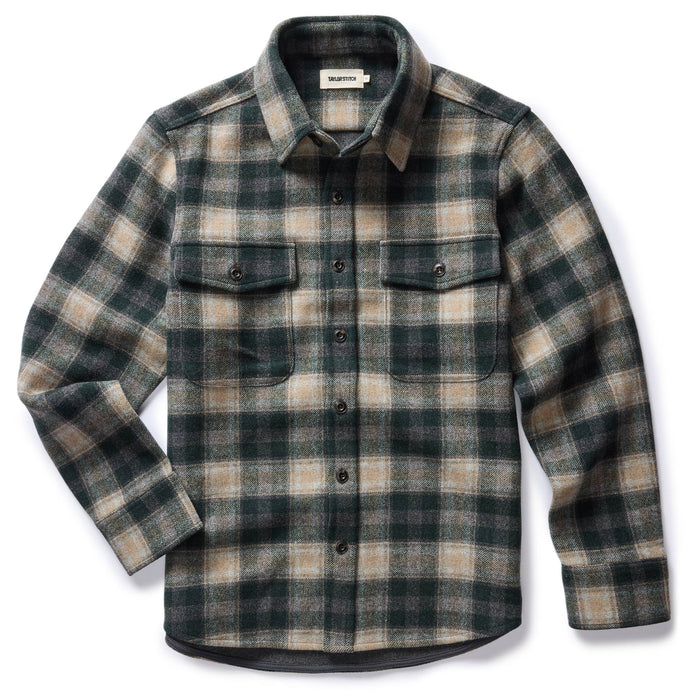 flatlay of The Maritime Shirt Jacket in Dried Pine Plaid