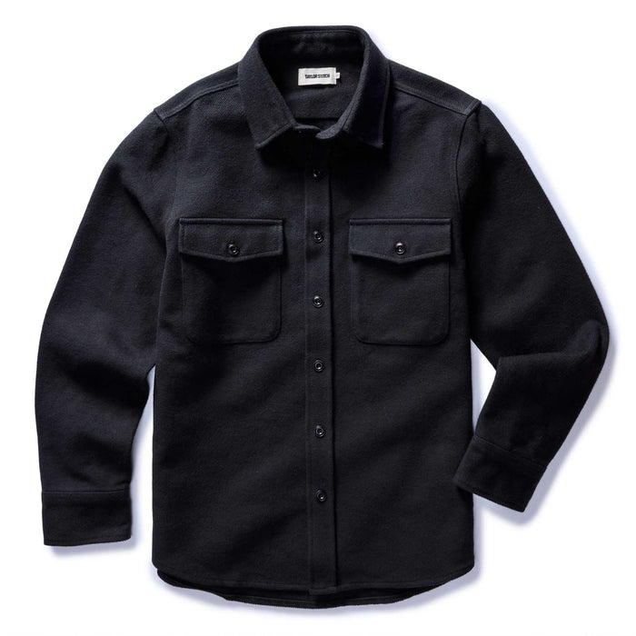 flatlay of The Maritime Shirt Jacket in Faded Black Moleskin Twill
