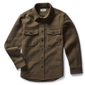 flatlay of The Maritime Shirt Jacket in Fatigue Olive Moleskin Twill