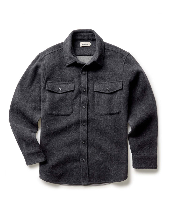 flatlay of The Maritime Shirt Jacket in Heather Charcoal Wool