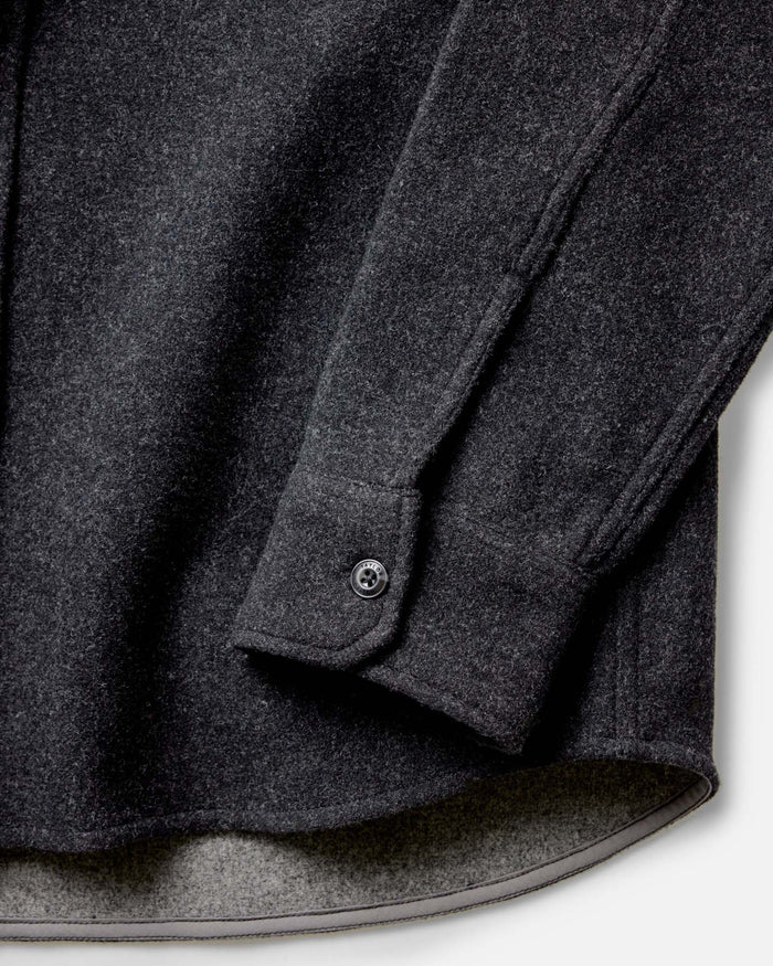 material shot of the sleeves on The Maritime Shirt Jacket in Heather Charcoal Wool