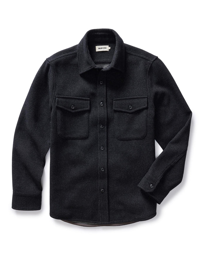 flatlay of The Maritime Shirt Jacket in Heather Charcoal