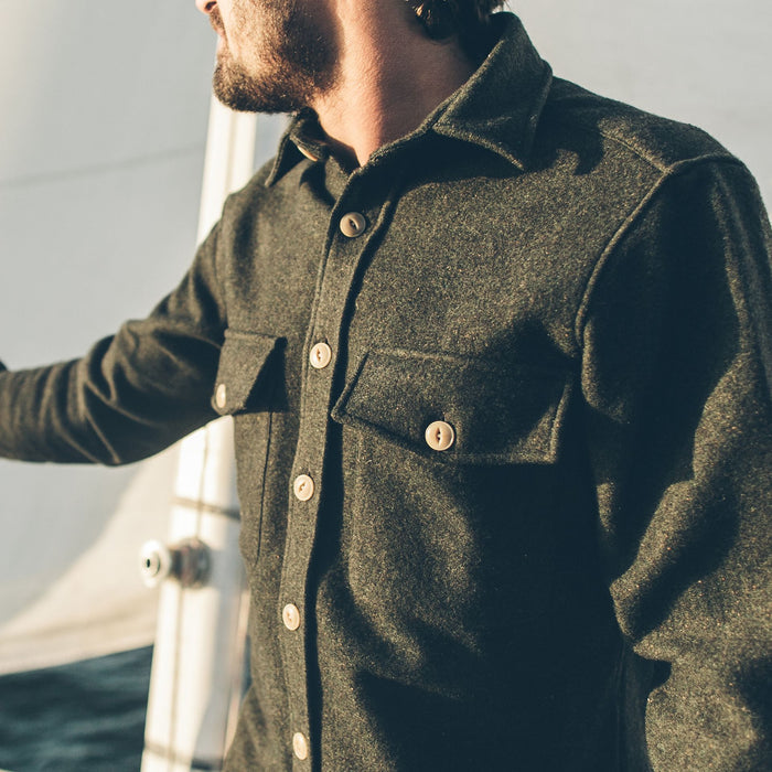 The Maritime Shirt Jacket in Moss Donegal Wool
