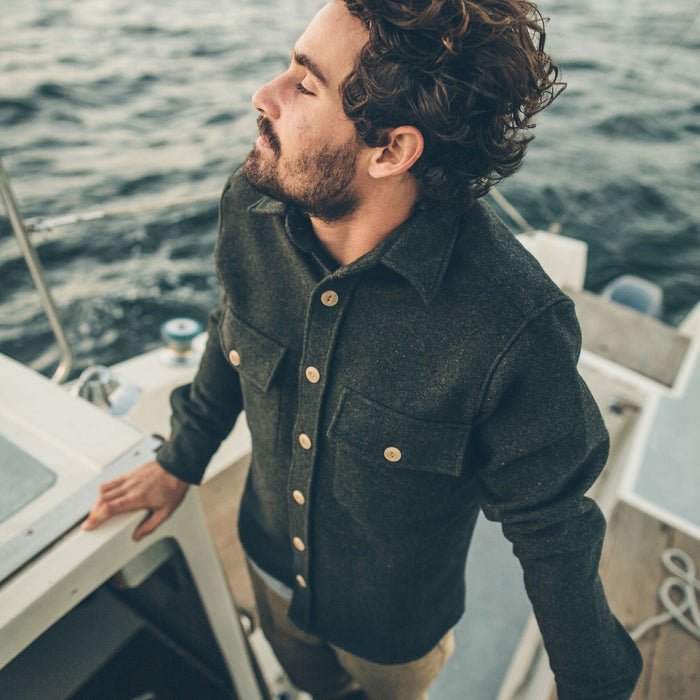 The Maritime Shirt Jacket in Moss Donegal Wool