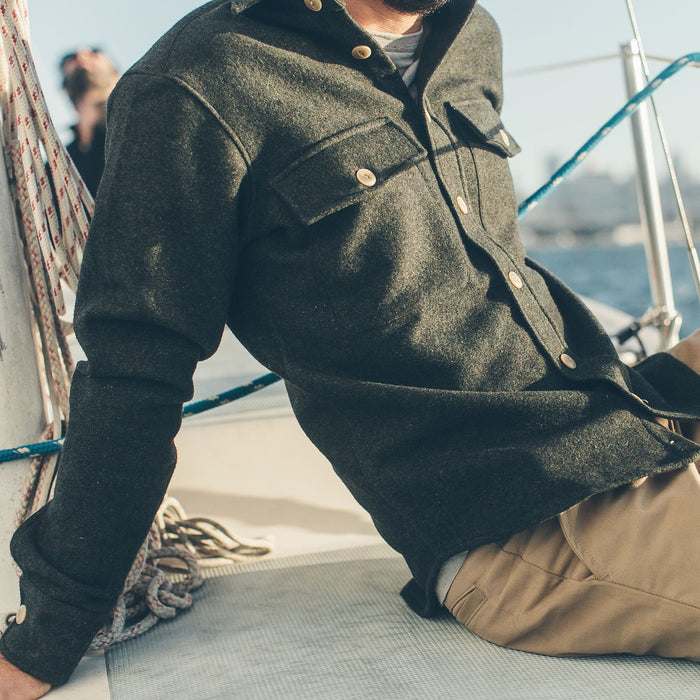 The Maritime Shirt Jacket in Moss Donegal Wool