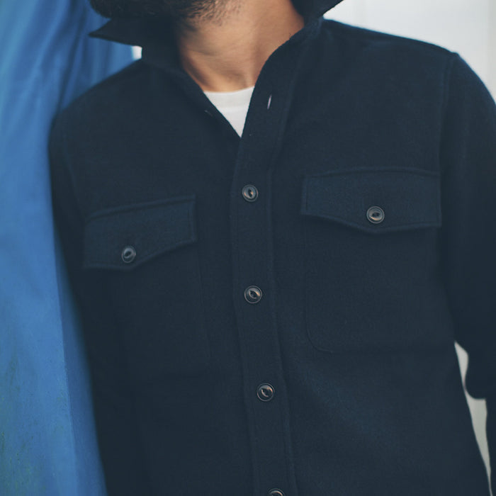 The Maritime Shirt Jacket in Navy Melton Wool