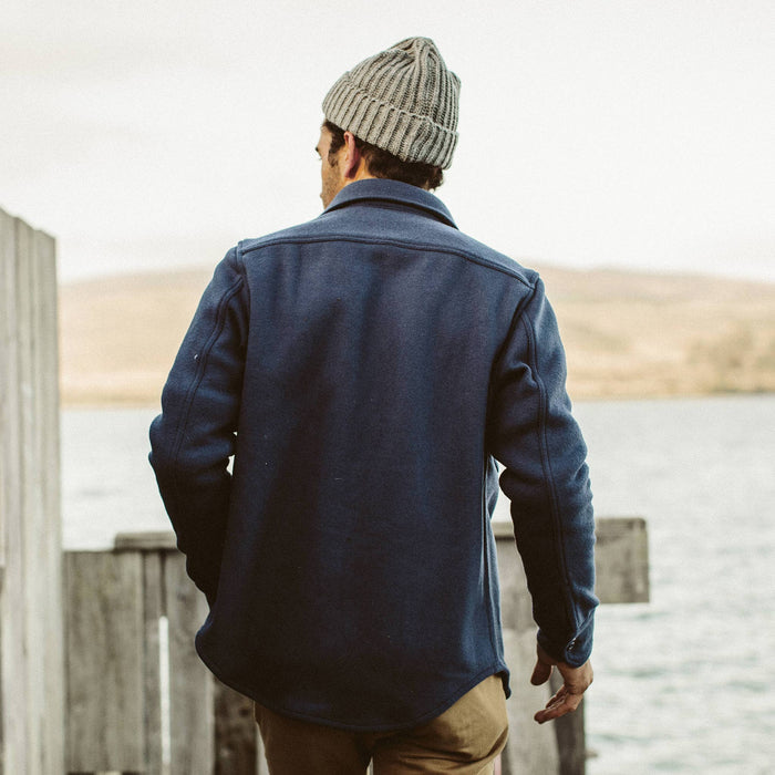 A back shot of our fit model wearing the Maritime Shirt Jacket