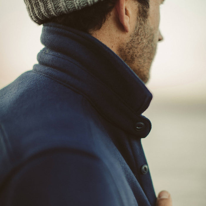 A color pop from our fit model wearing the Maritime Shirt Jacket