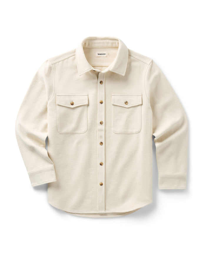 flatlay of The Maritime Shirt Jacket in Vintage White Moleskin Twill