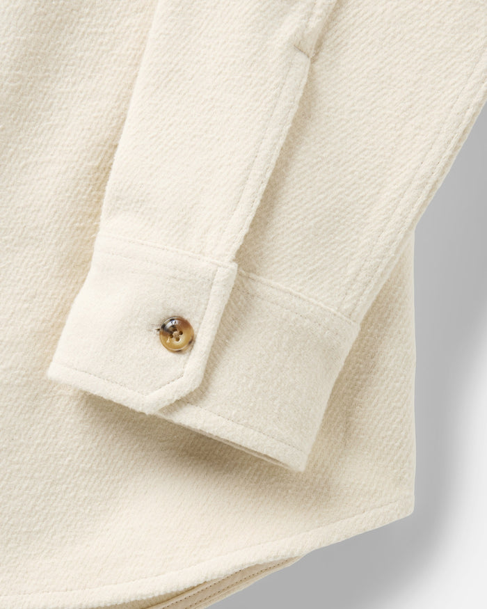 material shot of the sleeve on The Maritime Shirt Jacket in Vintage White Moleskin Twill