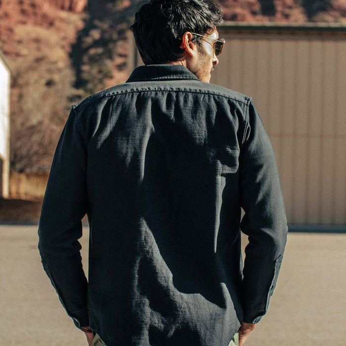 The Mechanic Shirt in Black Reverse Sateen