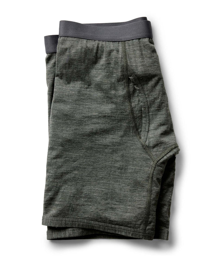 folded flatlay of The Merino Boxer in Heather Army