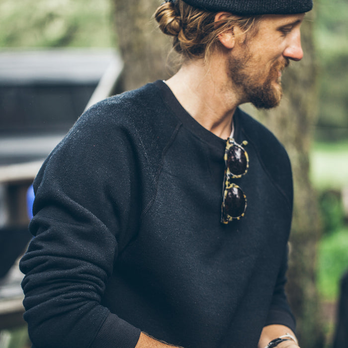 The Merino Crewneck in Black Fleece