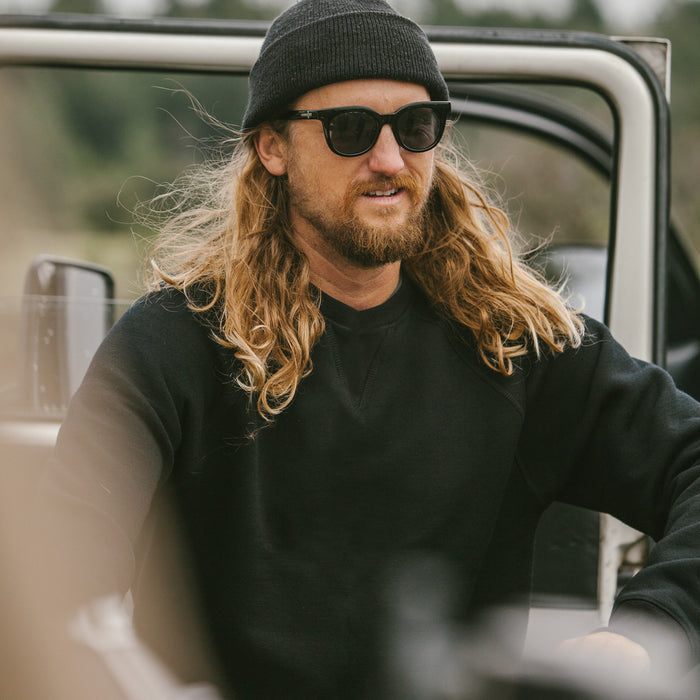The Merino Crewneck in Black Fleece