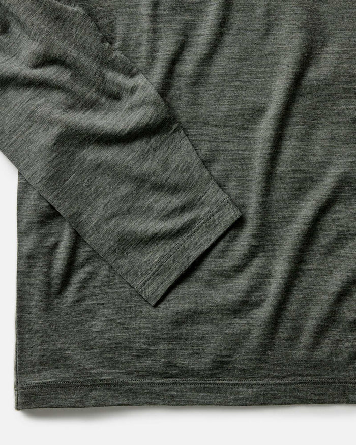 material shot of the sleeve on The Merino Long Sleeve Tee in Heather Army