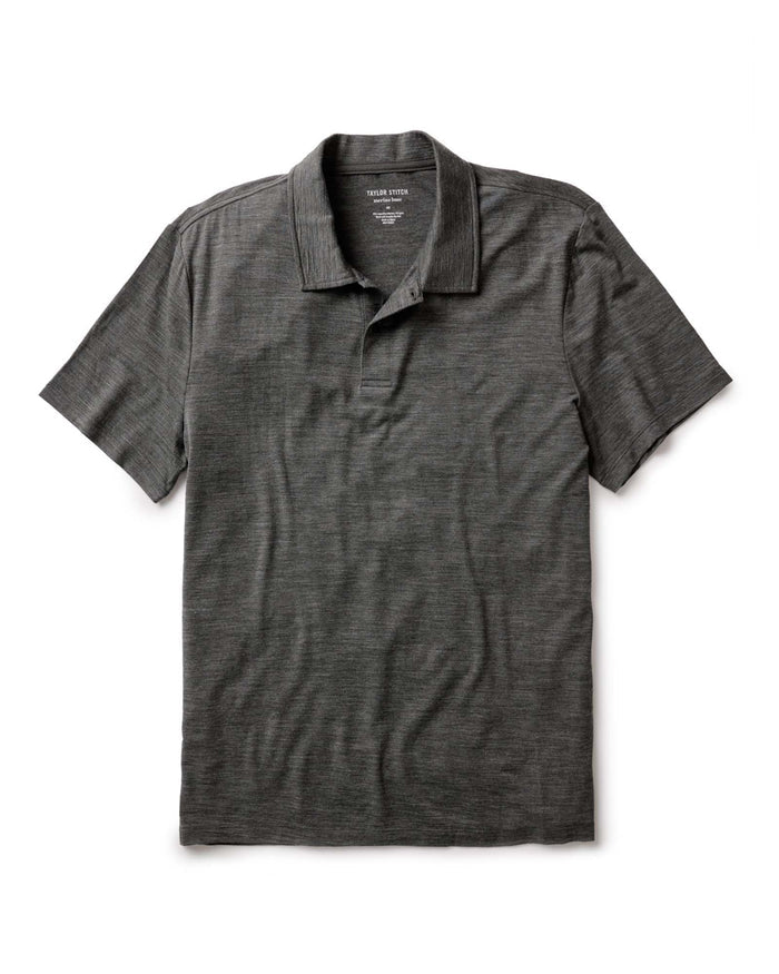 flatlay of The Merino Polo in Heather Army
