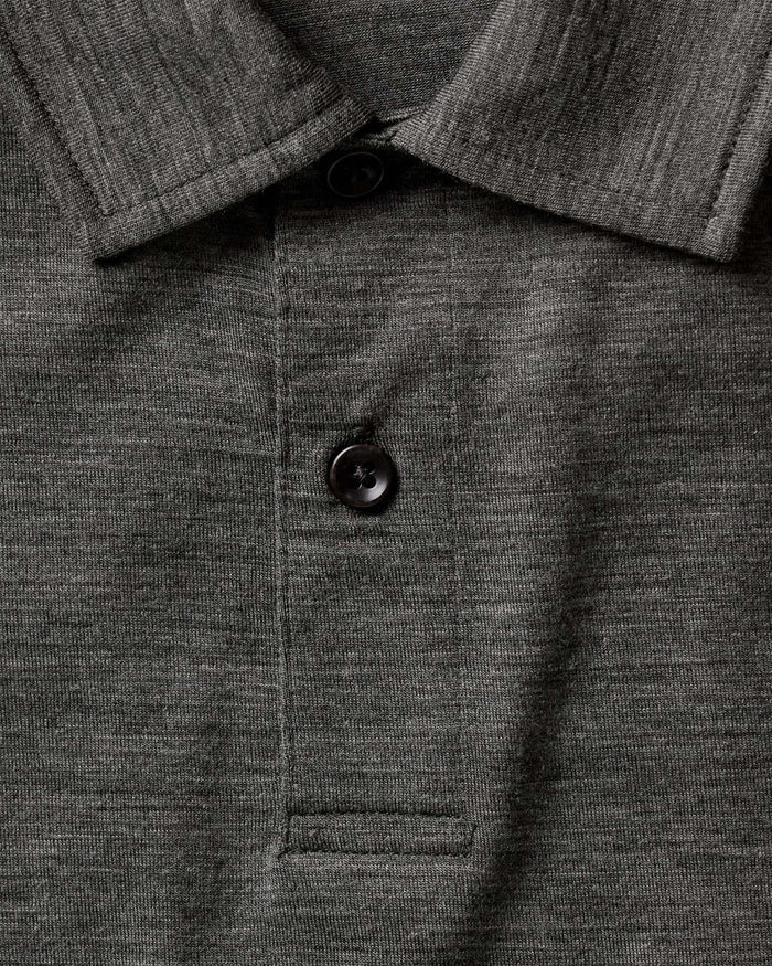 material shot of the sleeve on The Merino Polo in Heather Army