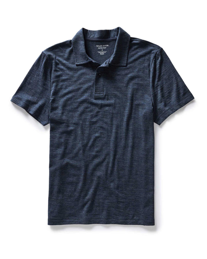 flatlay of The Merino Polo in Heather Navy