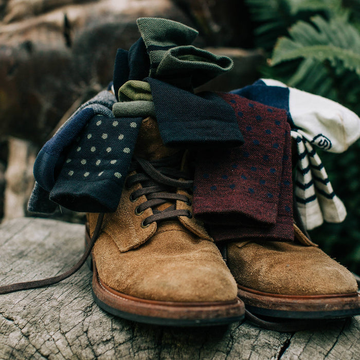 material shot outdoors of our merino socks