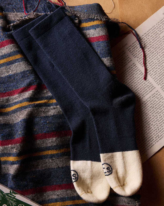 material shot of the fabric on The Merino Sock in Navy