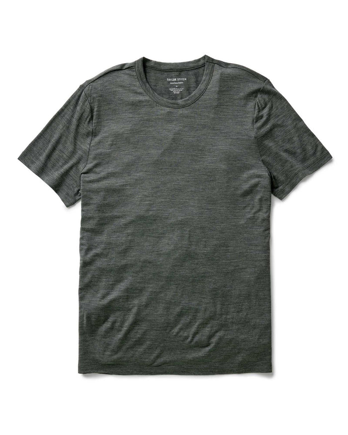 flatlay of The Merino Tee in Heather Army
