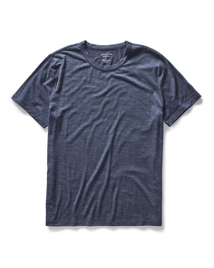 flatlay of The Merino Tee in Heather Navy