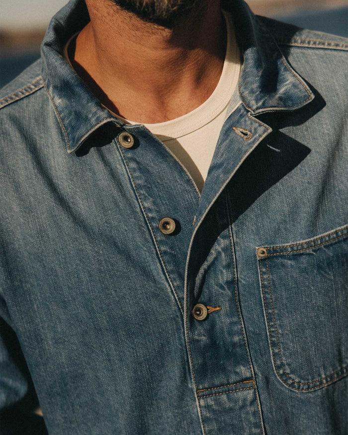 The Milton Pullover in Washed Selvedge Denim