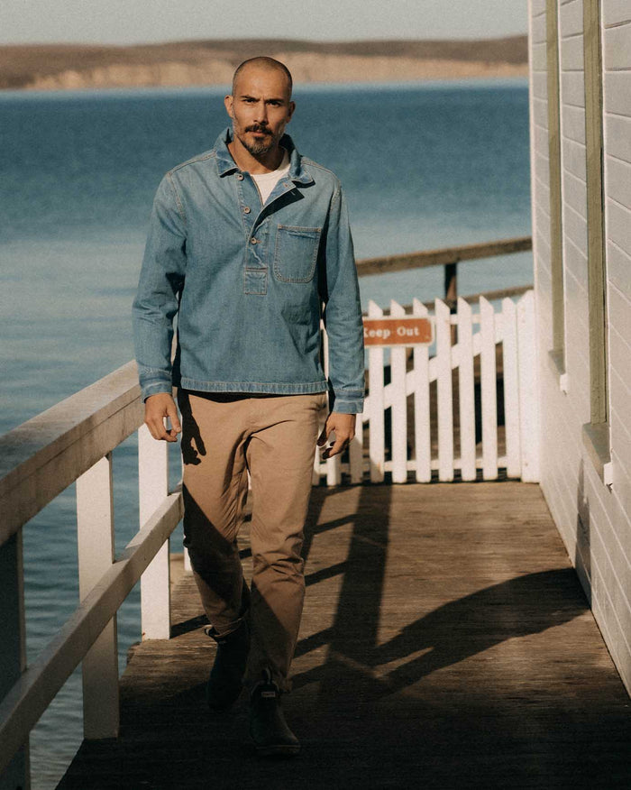 The Milton Pullover in Washed Selvedge Denim
