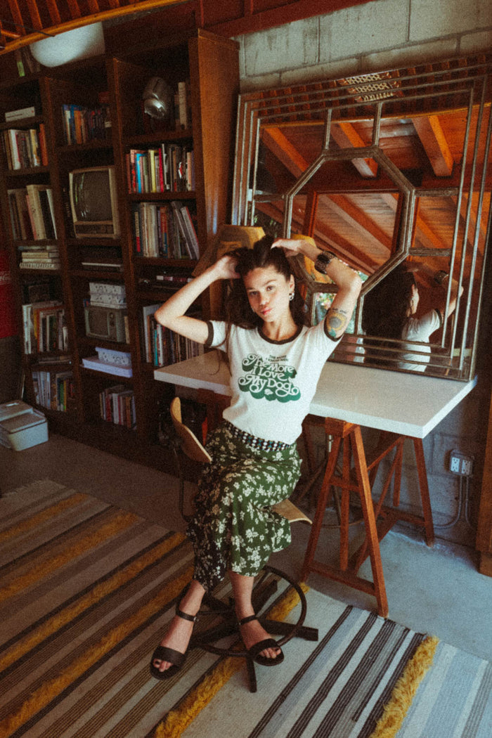 Woman wearing "The More I Know Men, The More I Love My Dog" ringer tee shirt by The Bee & The Fox