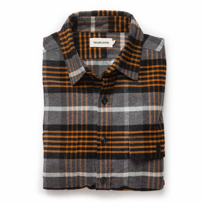 flatlay of The Moto Shirt in Orange Plaid